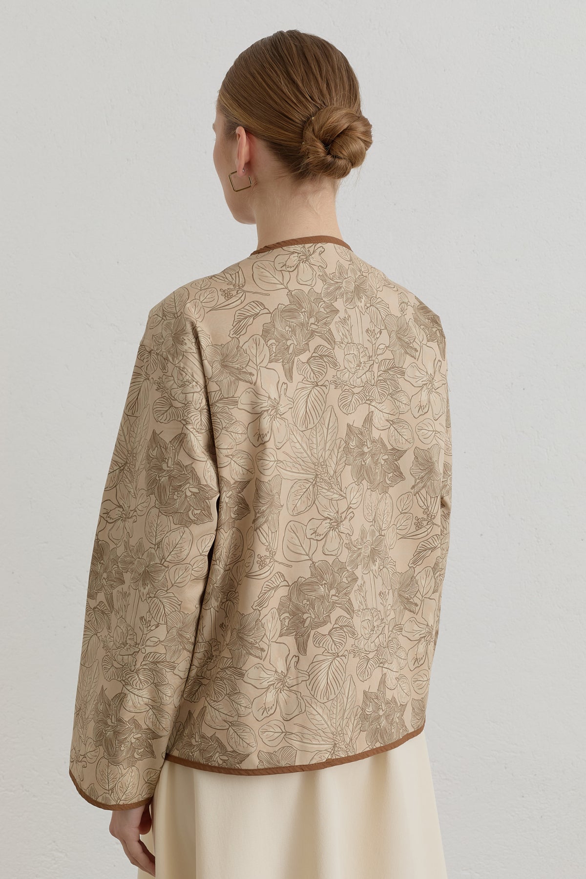 Oversized Patterned Gabardine Cotton Jacket - Beige