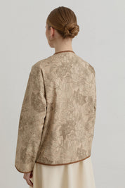 Oversized Patterned Gabardine Cotton Jacket - Beige