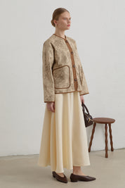 Oversized Patterned Gabardine Cotton Jacket - Beige