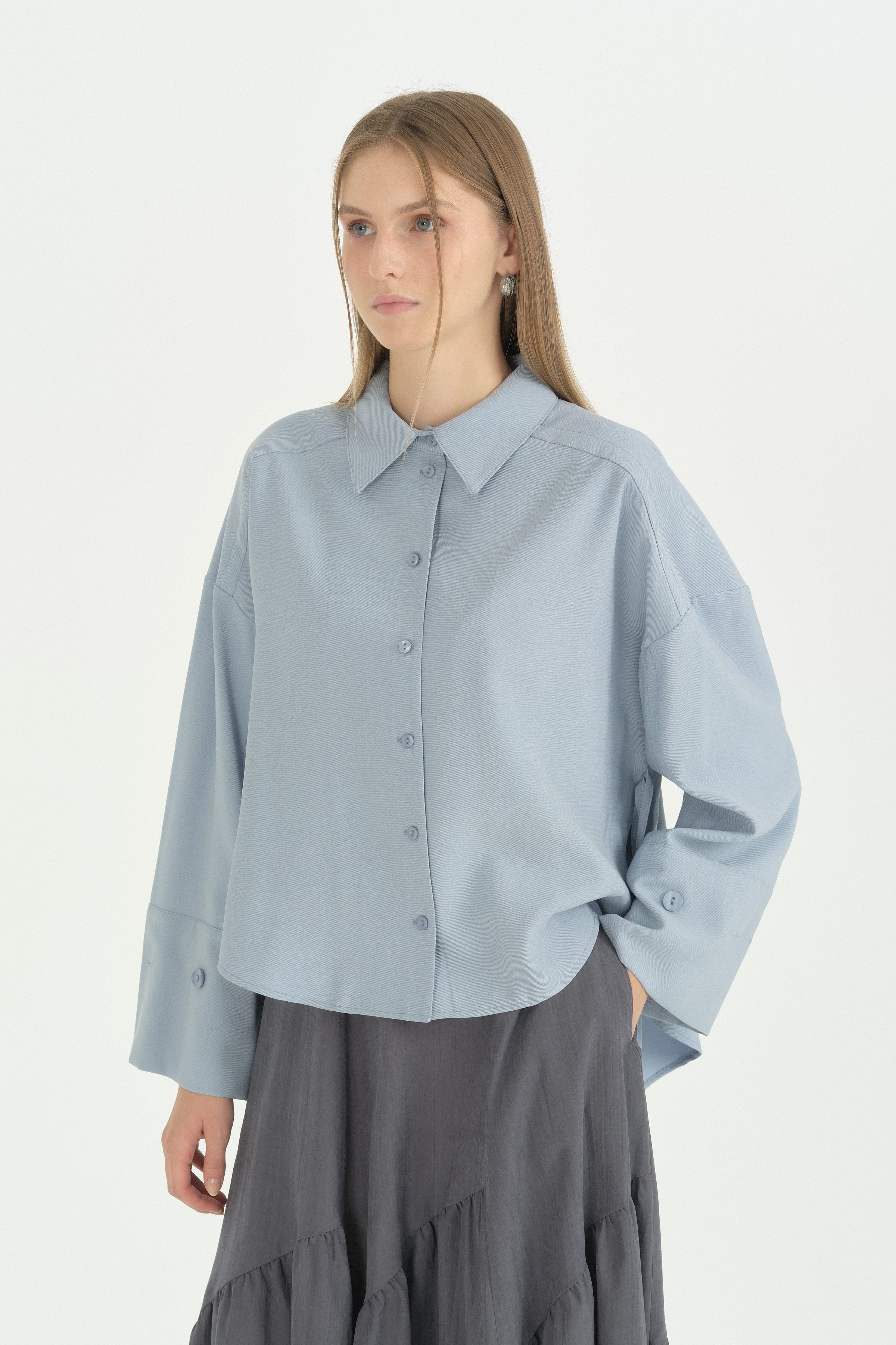 Oversize Formlu Modal Gömlek - Açık Mavi
