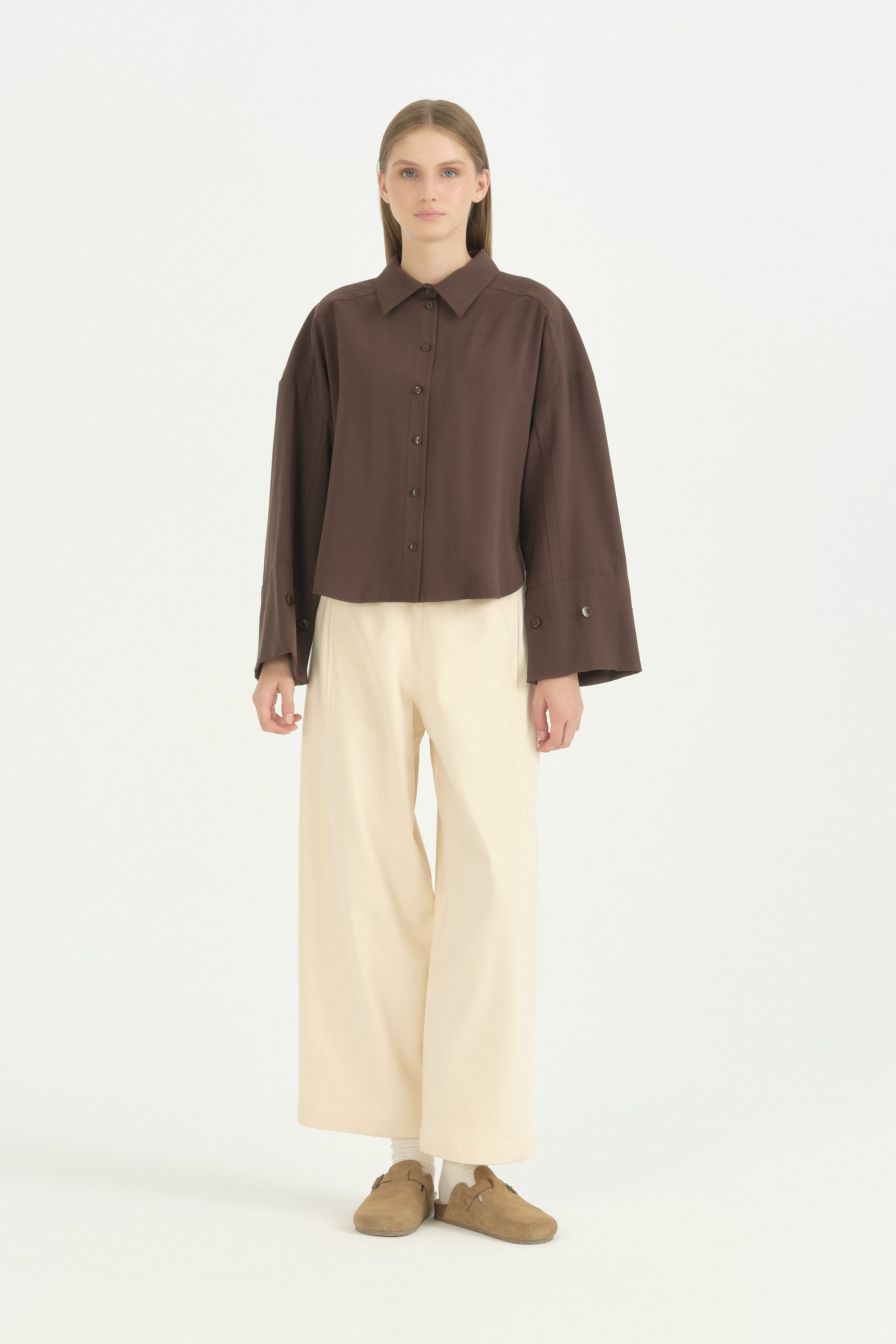 Oversize Formlu Modal Gömlek - Kahve