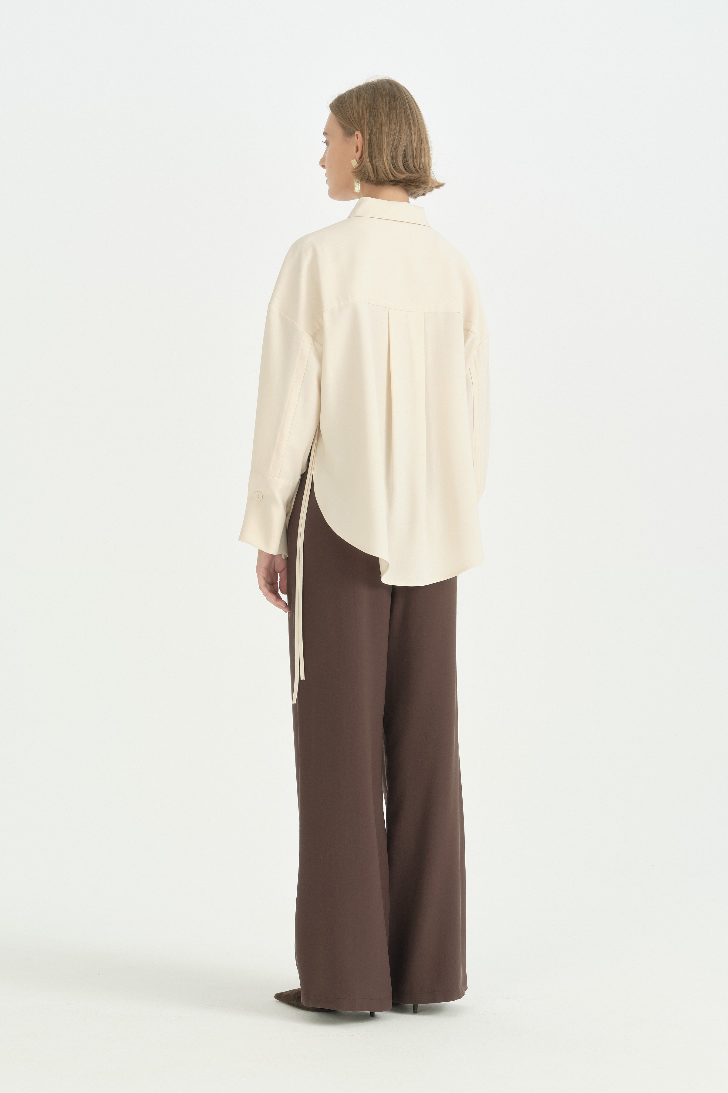 Oversize Formlu Modal Gömlek - Krem