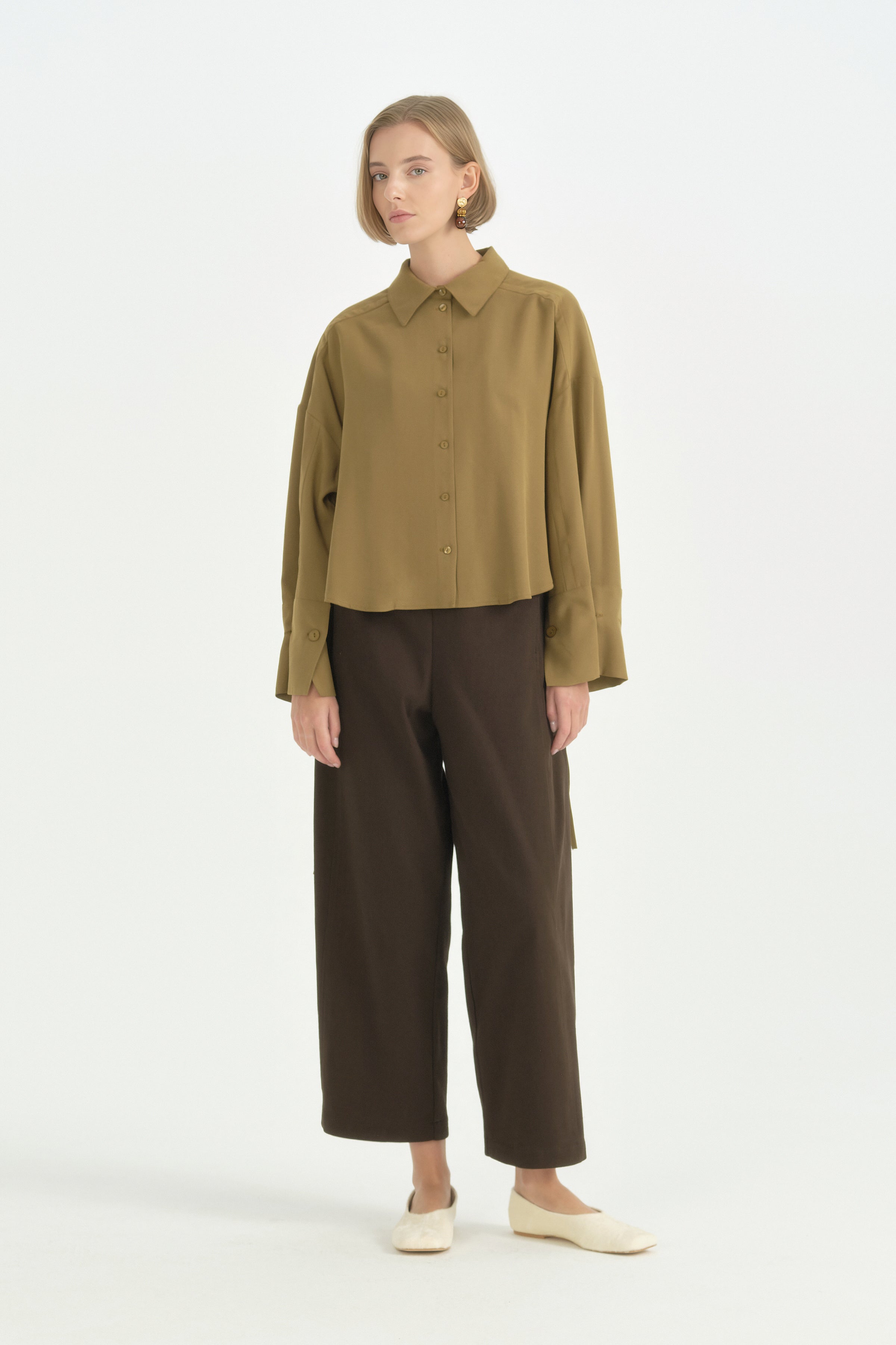 Oversize Formlu Modal Gömlek - Olive