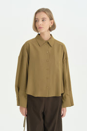 Oversize Formlu Modal Gömlek - Olive