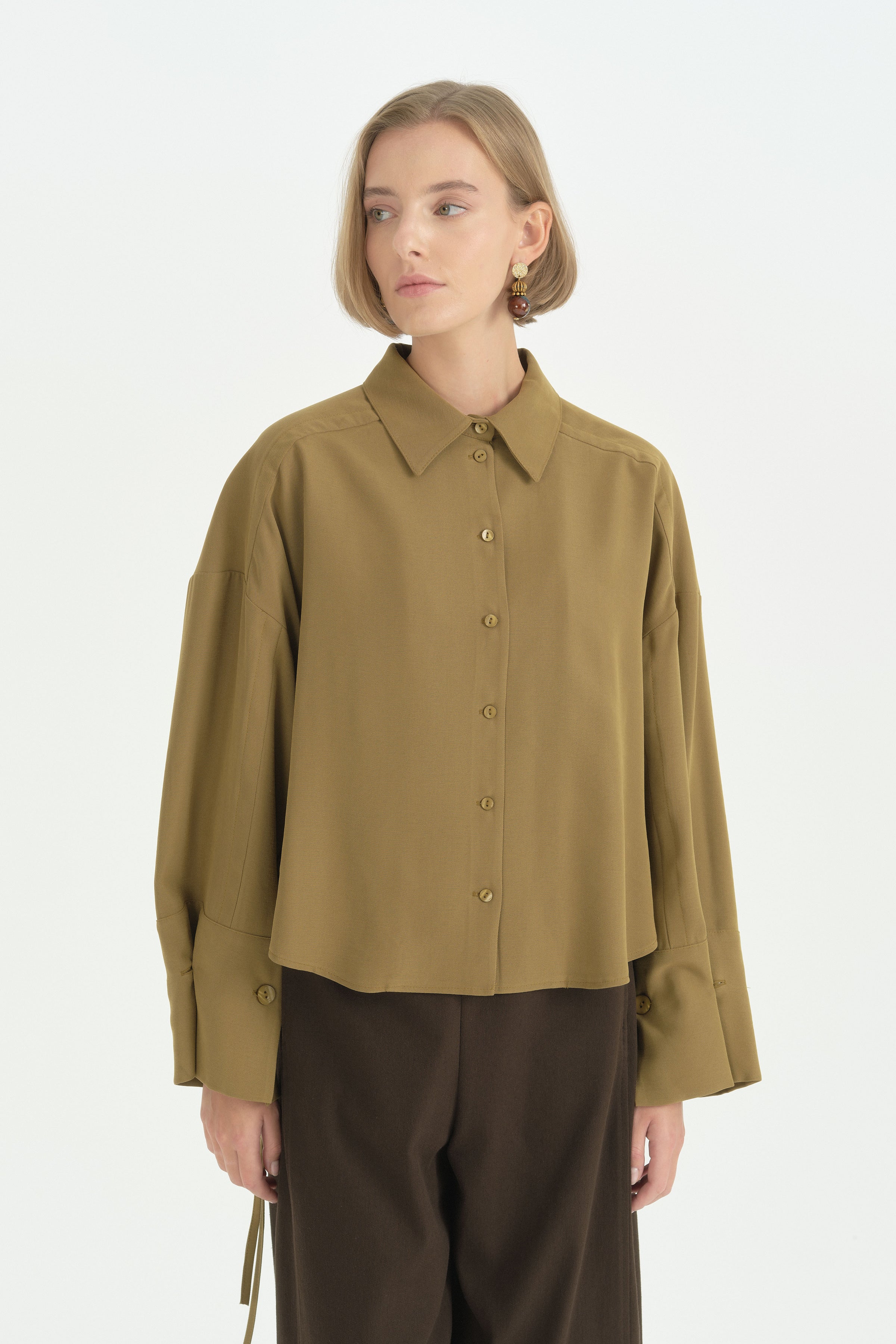 Oversize Formlu Modal Gömlek - Olive