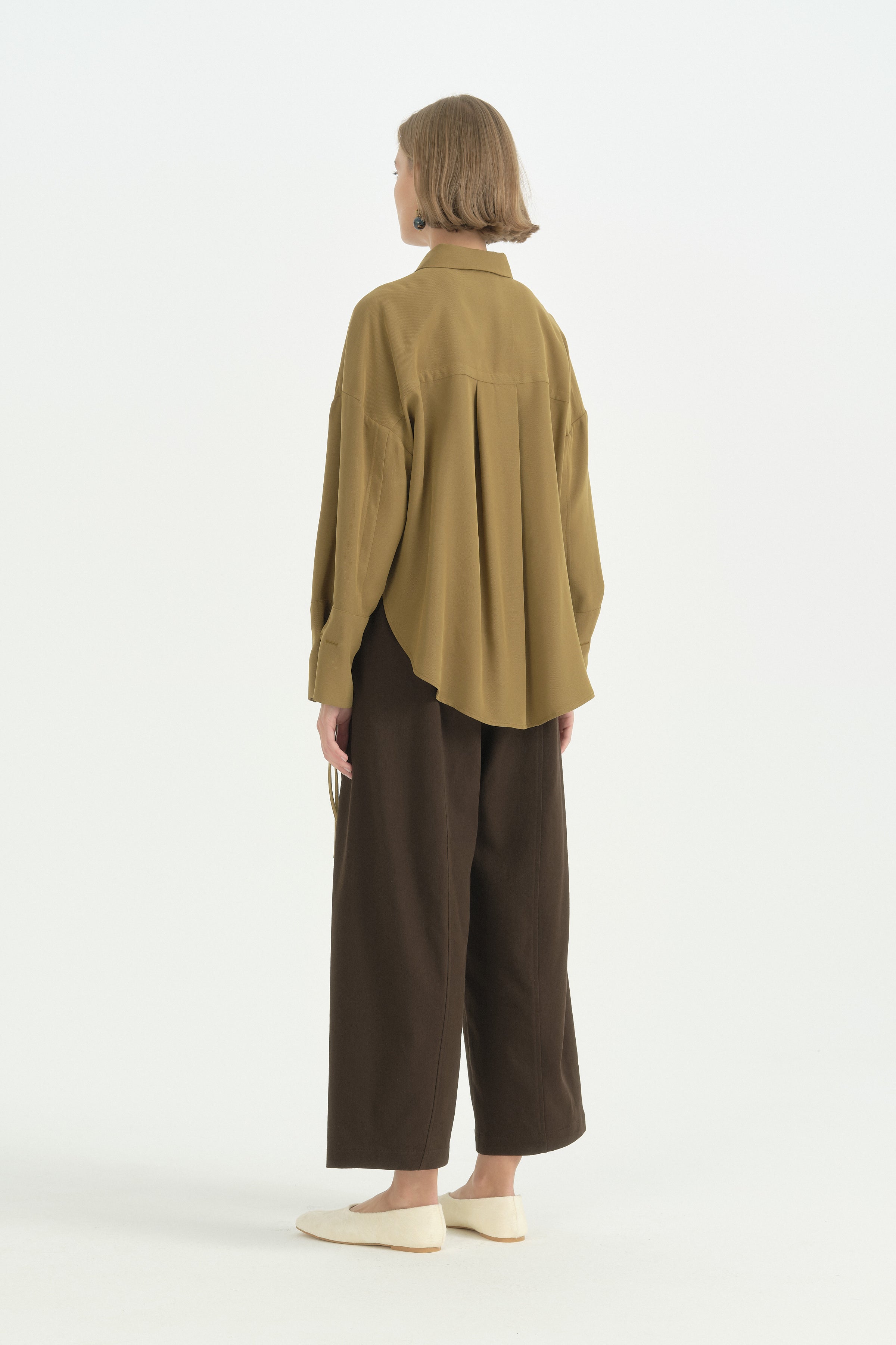 Oversize Formlu Modal Gömlek - Olive