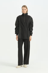 Oversize İnce Kapitone Mixli Sweat - Siyah