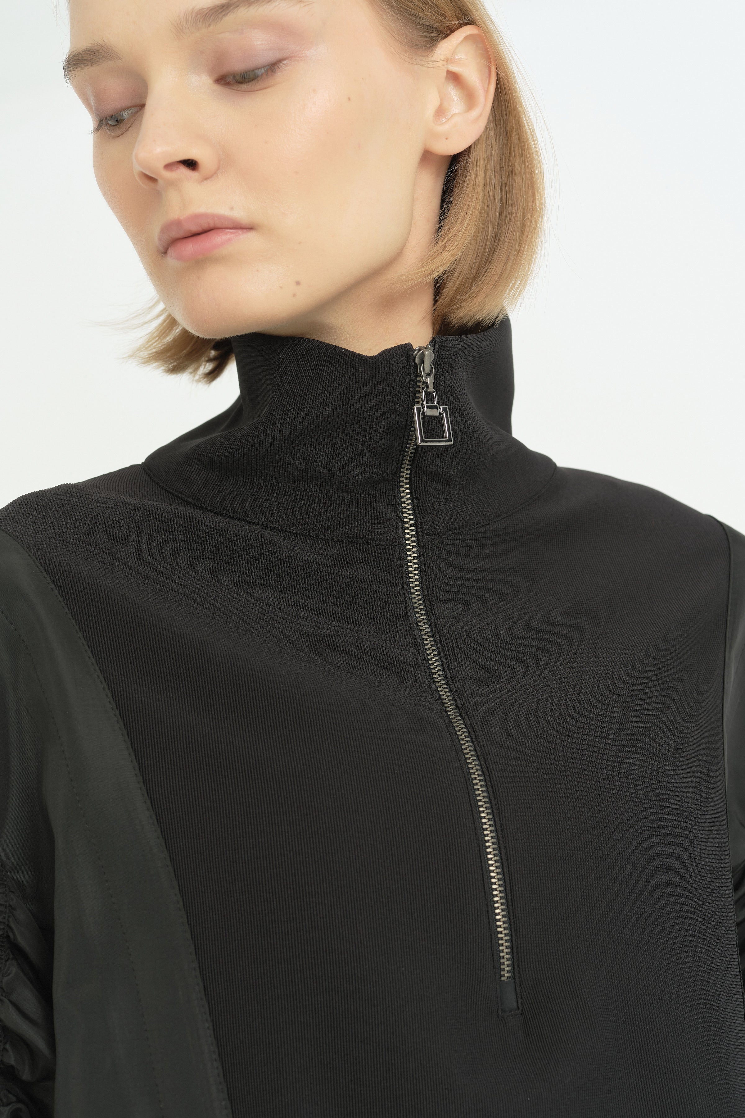 Oversize İnce Kapitone Mixli Sweat - Siyah