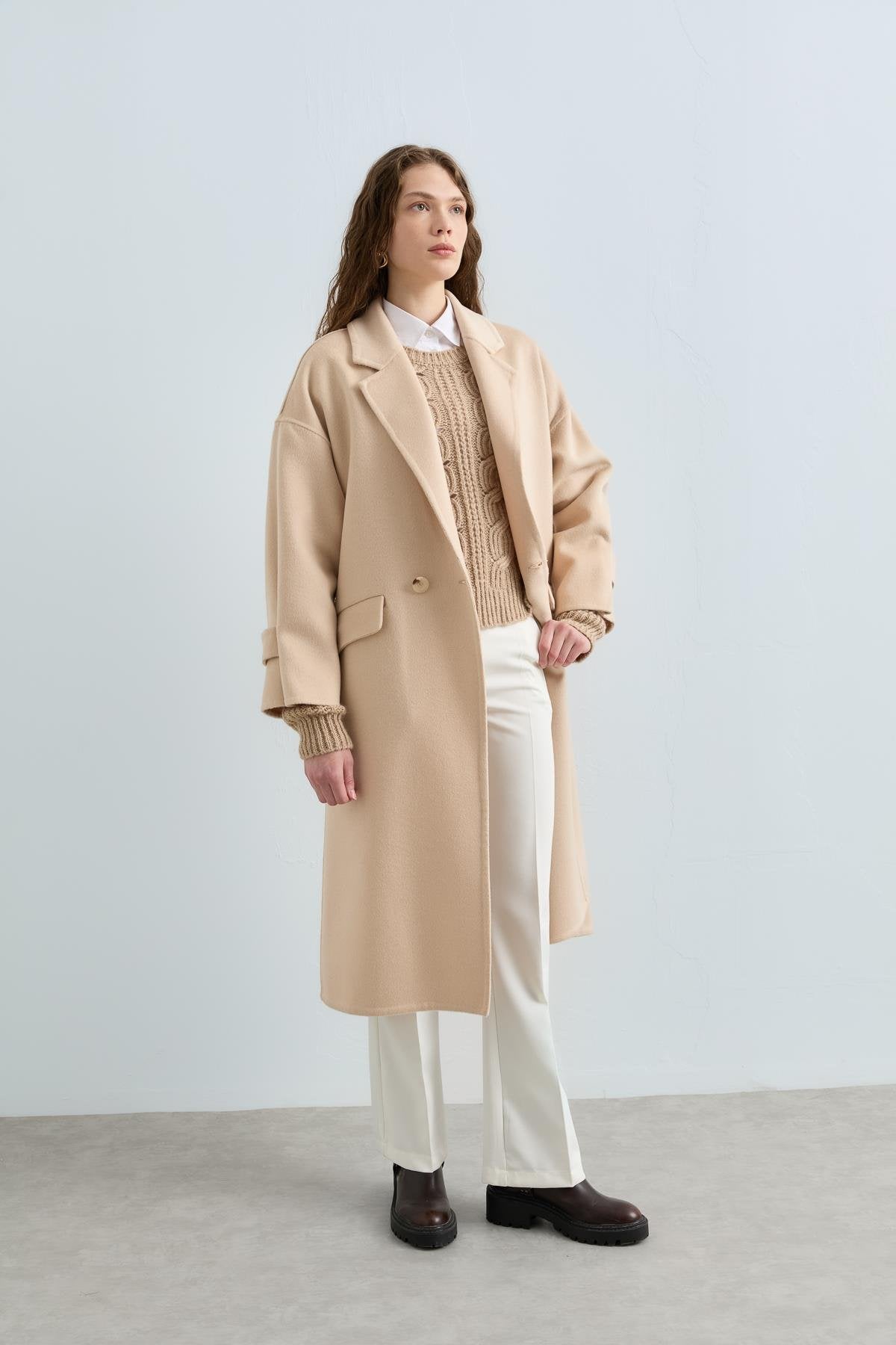 Oversize Kaşmir Kaban - Bej