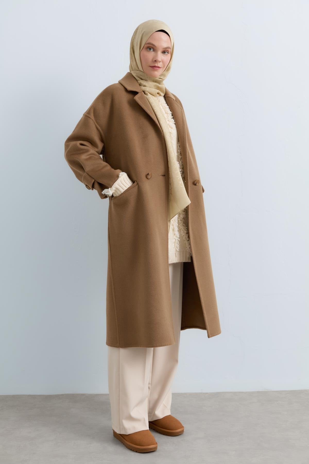 Oversize Kaşmir Kaban - Vizon