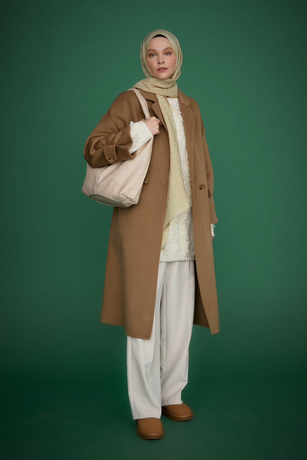 Oversize Kaşmir Kaban - Vizon