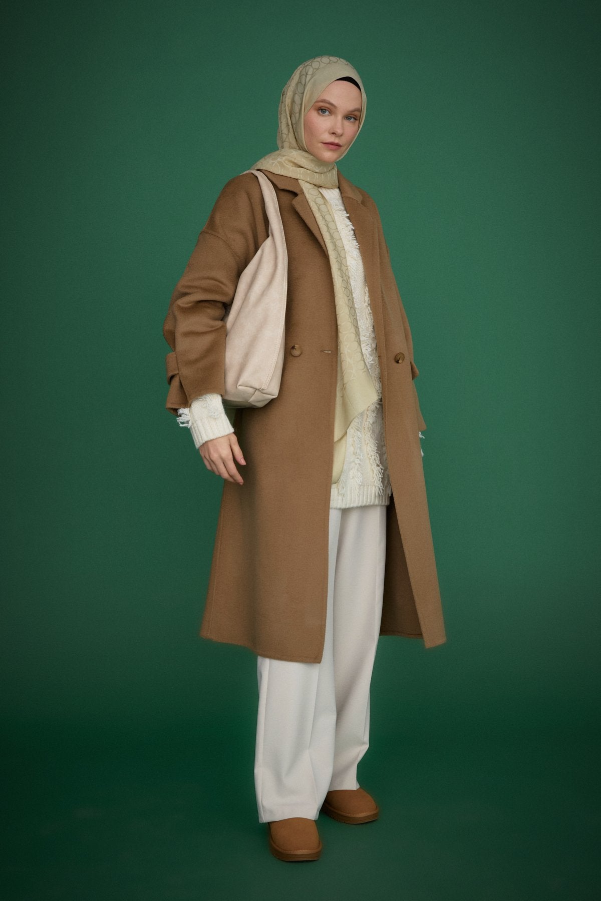 Oversize Kaşmir Kaban - Vizon
