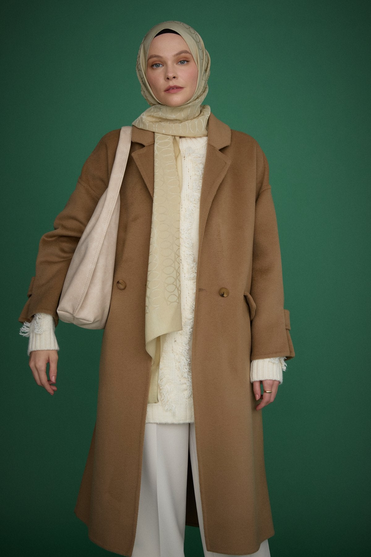 Oversize Kaşmir Kaban - Vizon