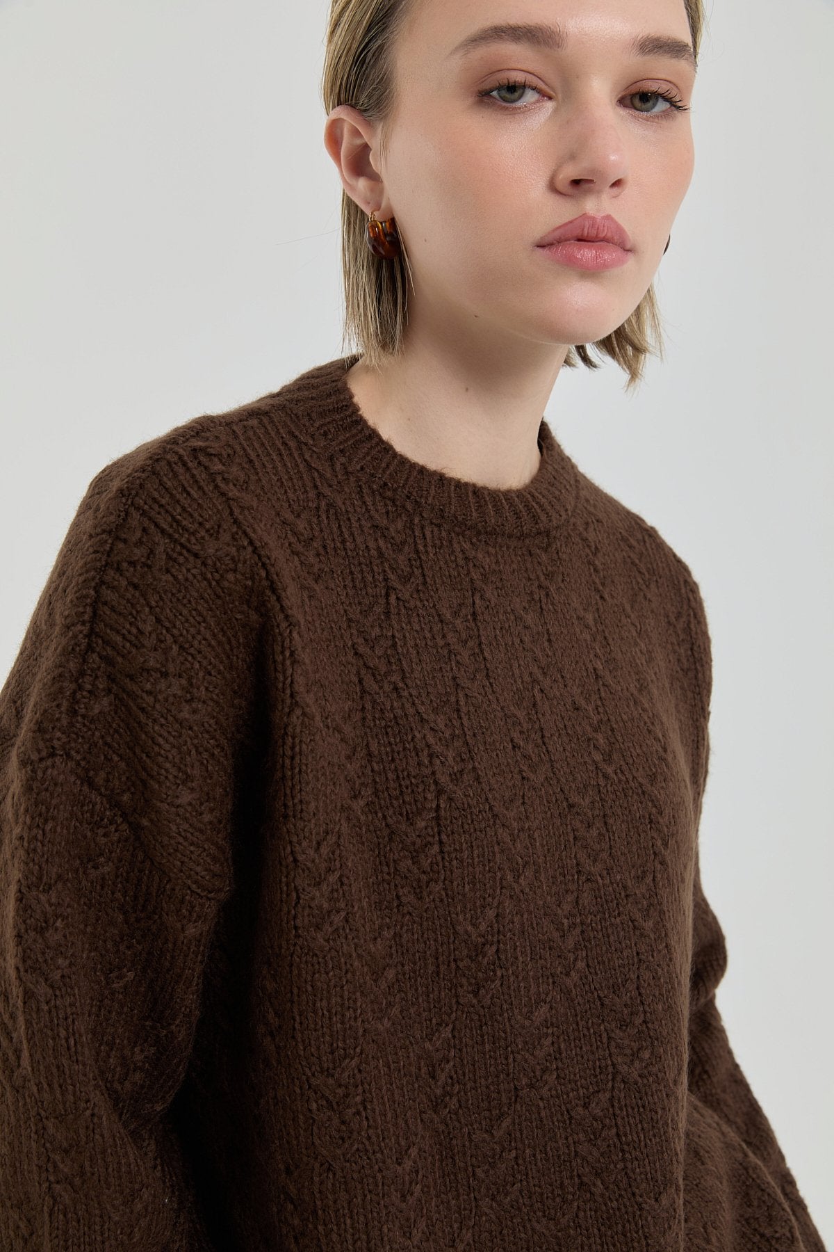 Oversize Small Patterned Sweater - Brown