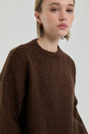 Oversize Small Patterned Sweater - Brown