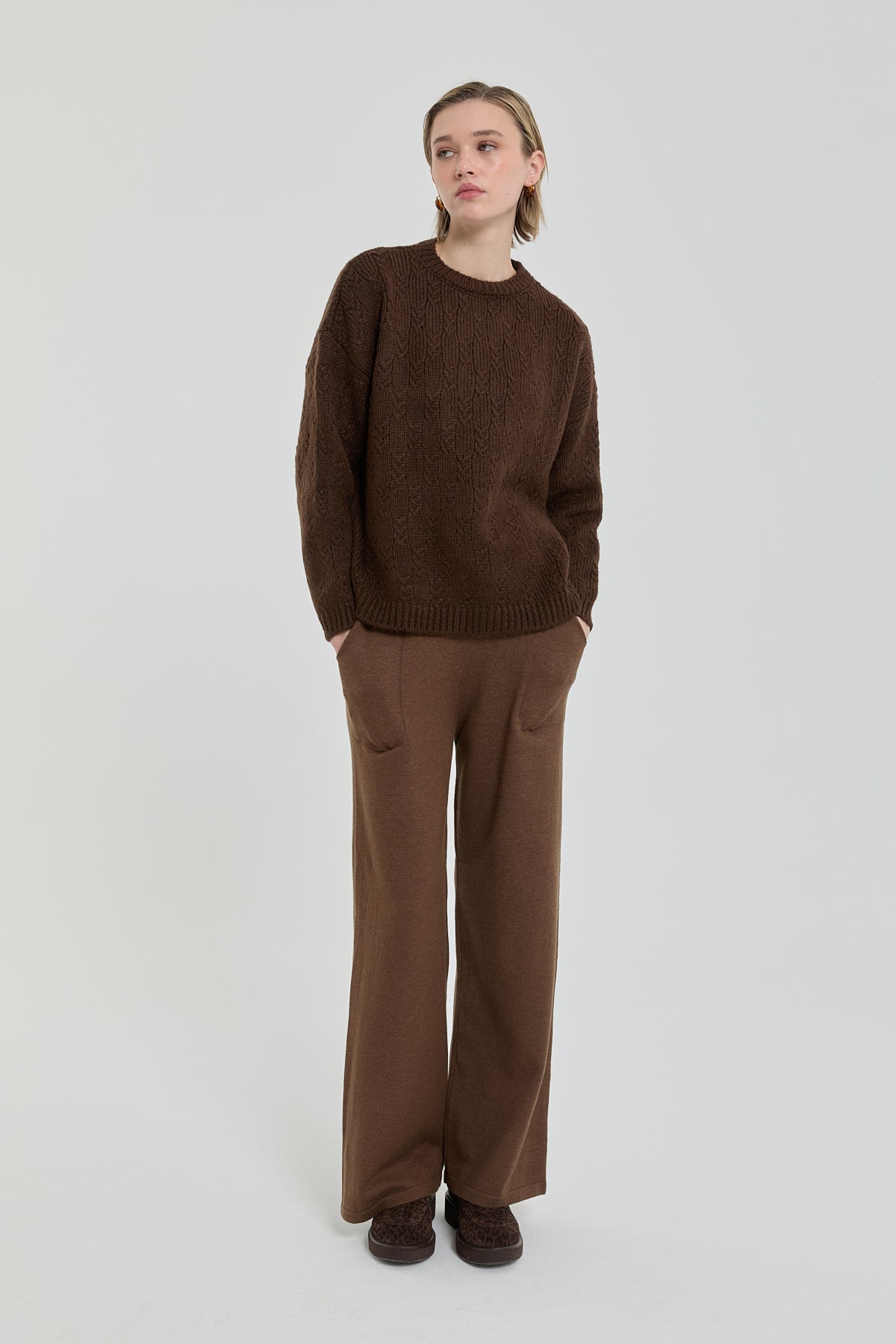Oversize Small Patterned Sweater - Brown