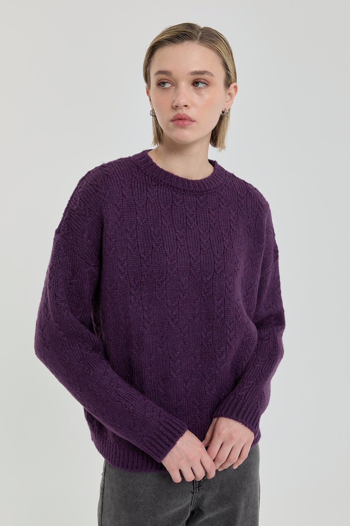Oversize Küçük Desenli Kazak - Mürdüm