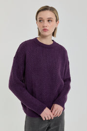 Oversize Küçük Desenli Kazak - Mürdüm