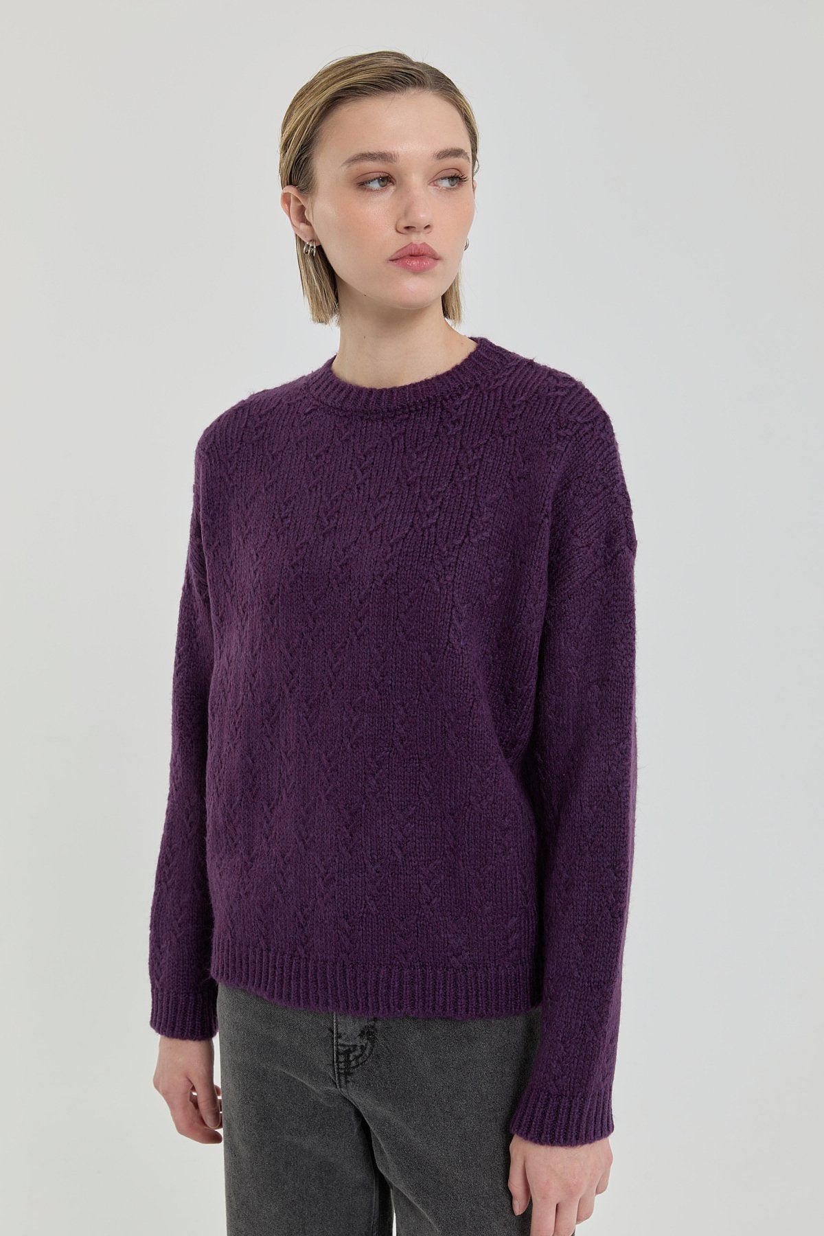 Oversize Small Patterned Sweater - Plum