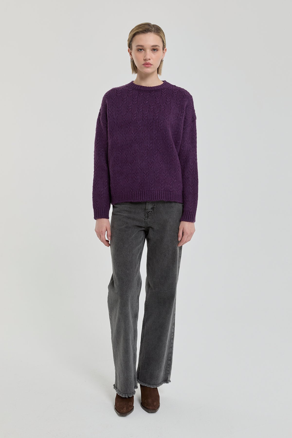 Oversize Small Patterned Sweater - Plum
