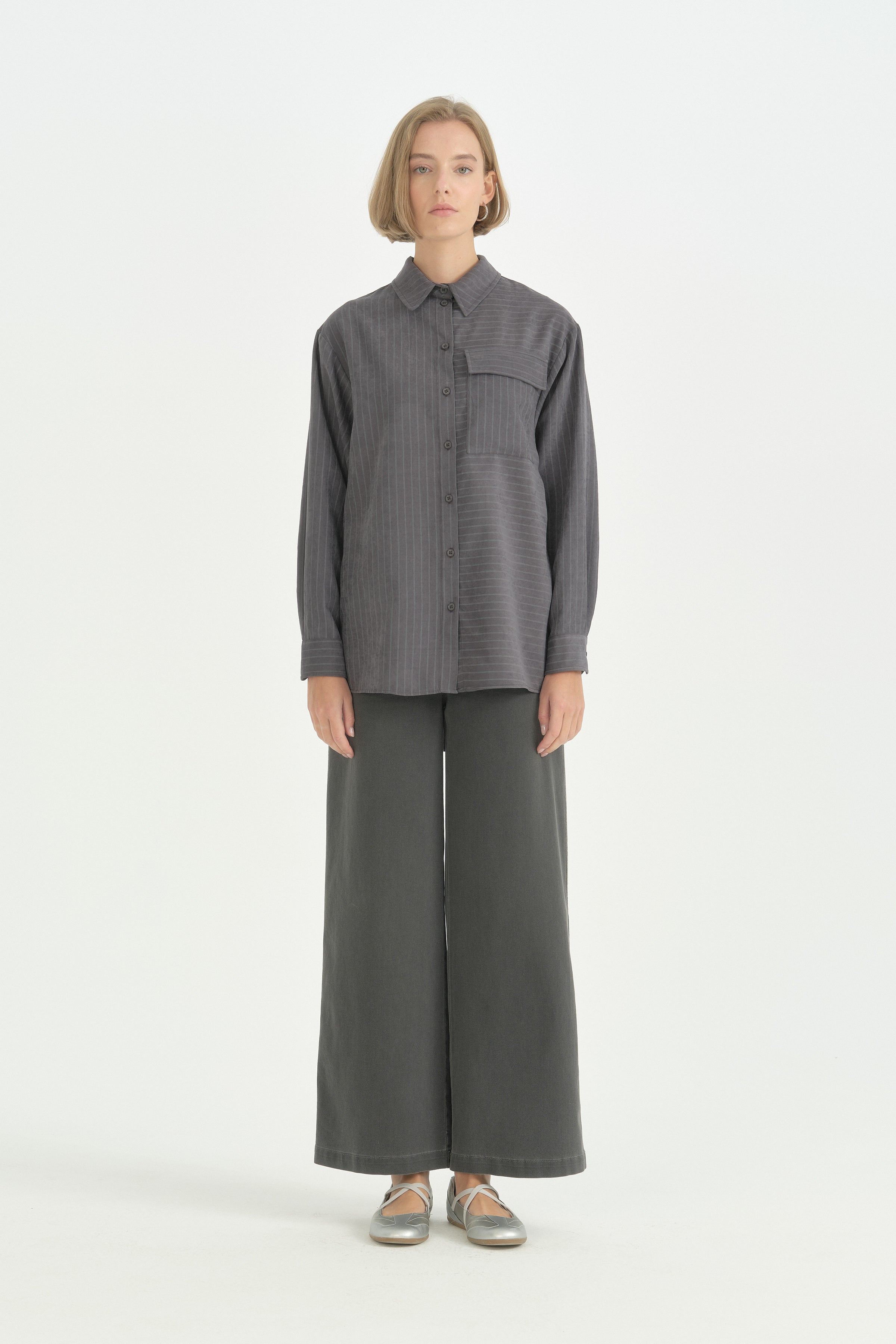 Oversize Kumaş Rahat Oversize Spor - Füme