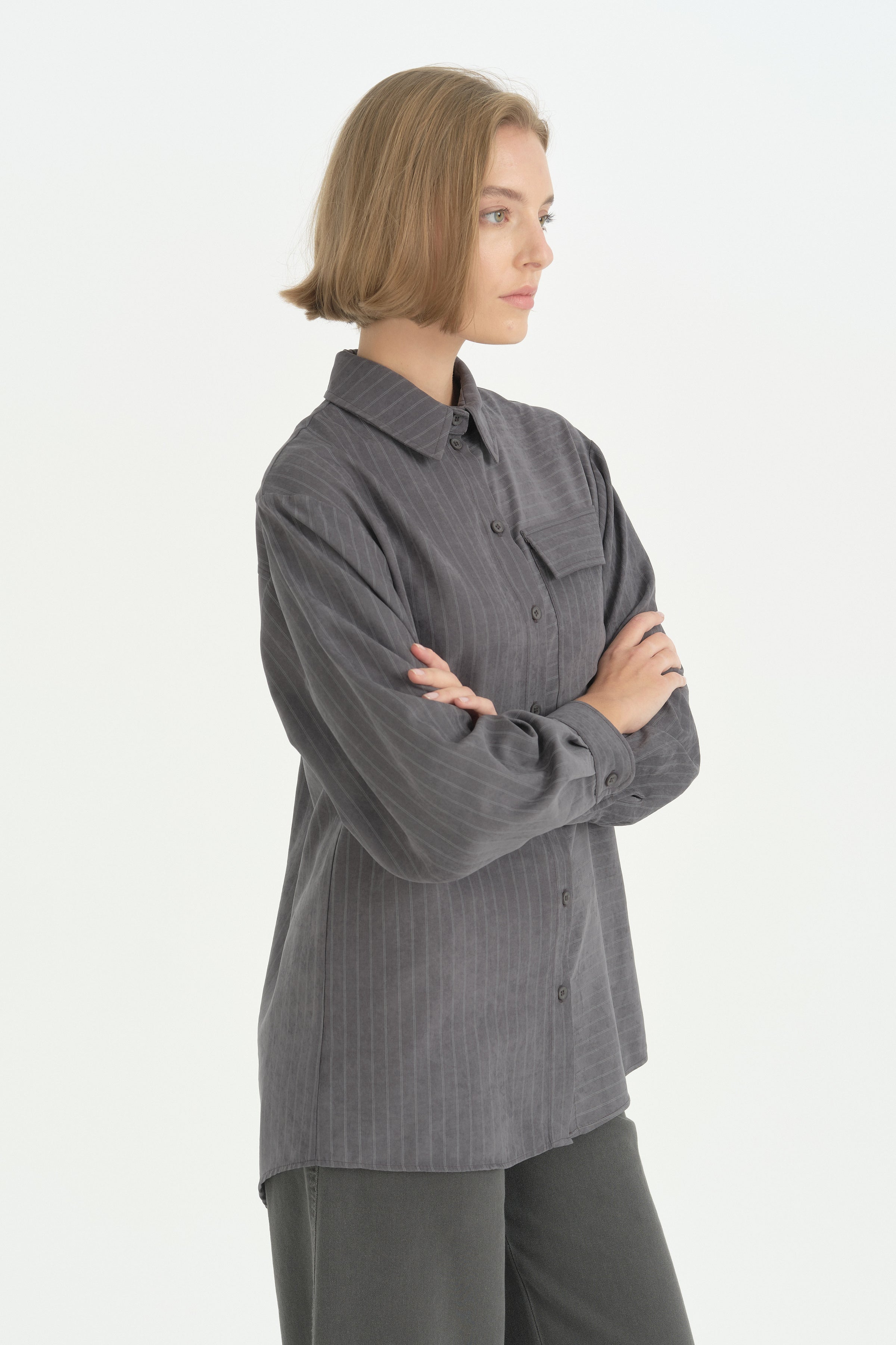 Oversize Kumaş Rahat Oversize Spor - Füme
