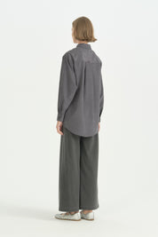 Oversize Kumaş Rahat Oversize Spor - Füme