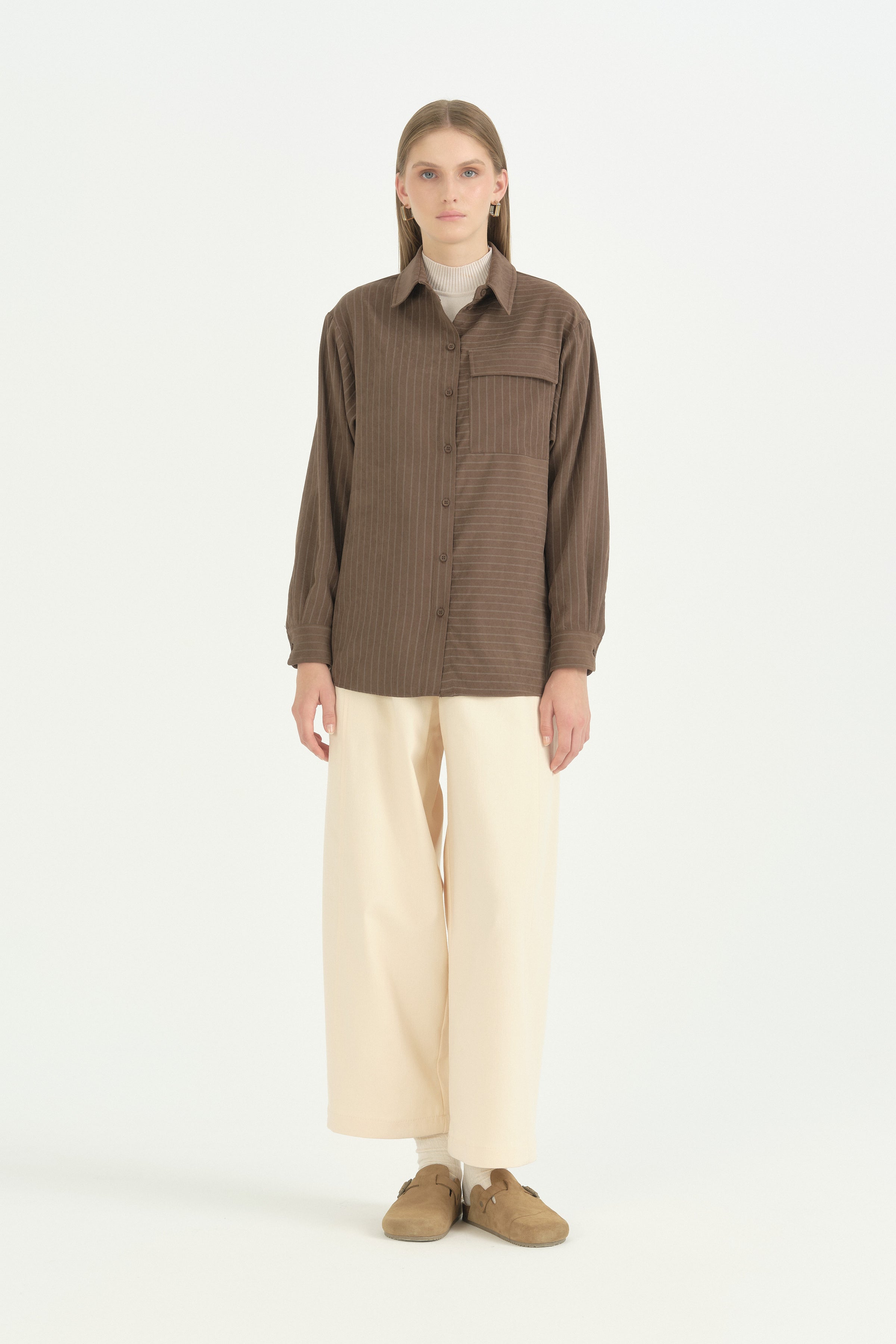 Oversize Kumaş Rahat Oversize Spor - Kahve