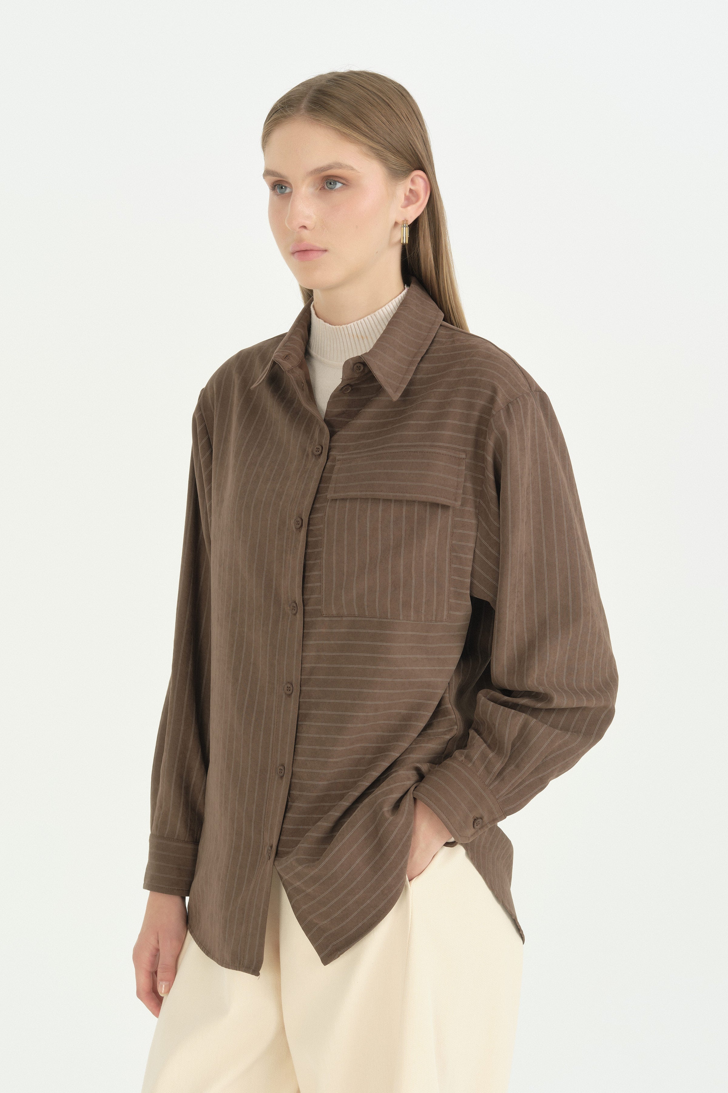 Oversize Kumaş Rahat Oversize Spor - Kahve