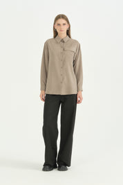 Oversize Kumaş Rahat Oversize Spor - Vizon