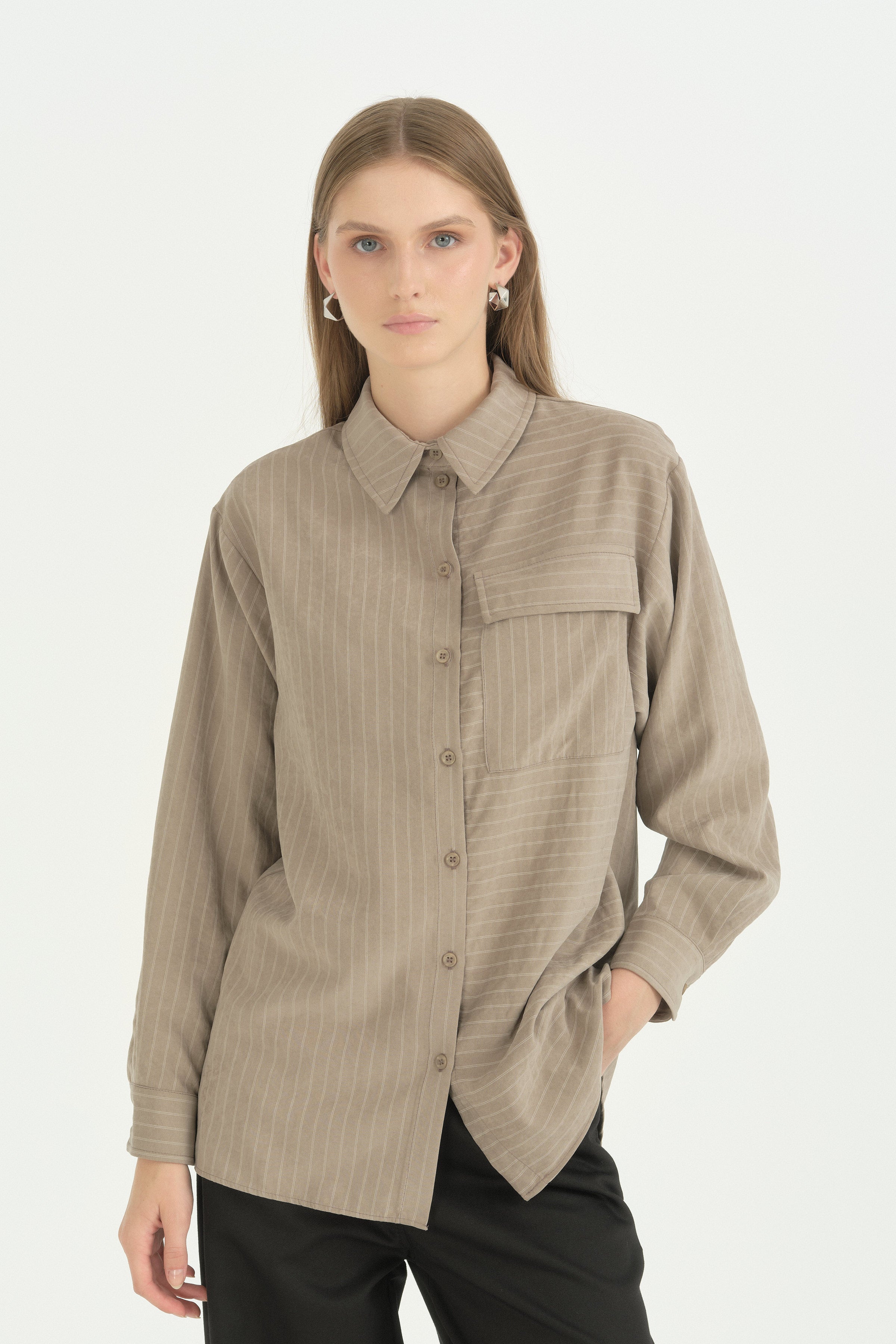 Oversize Kumaş Rahat Oversize Spor - Vizon