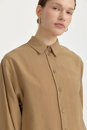 Oversize Lyocell Basic Tunik - Camel