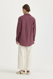 Oversize Lyocell Basic Tunik - Mürdüm