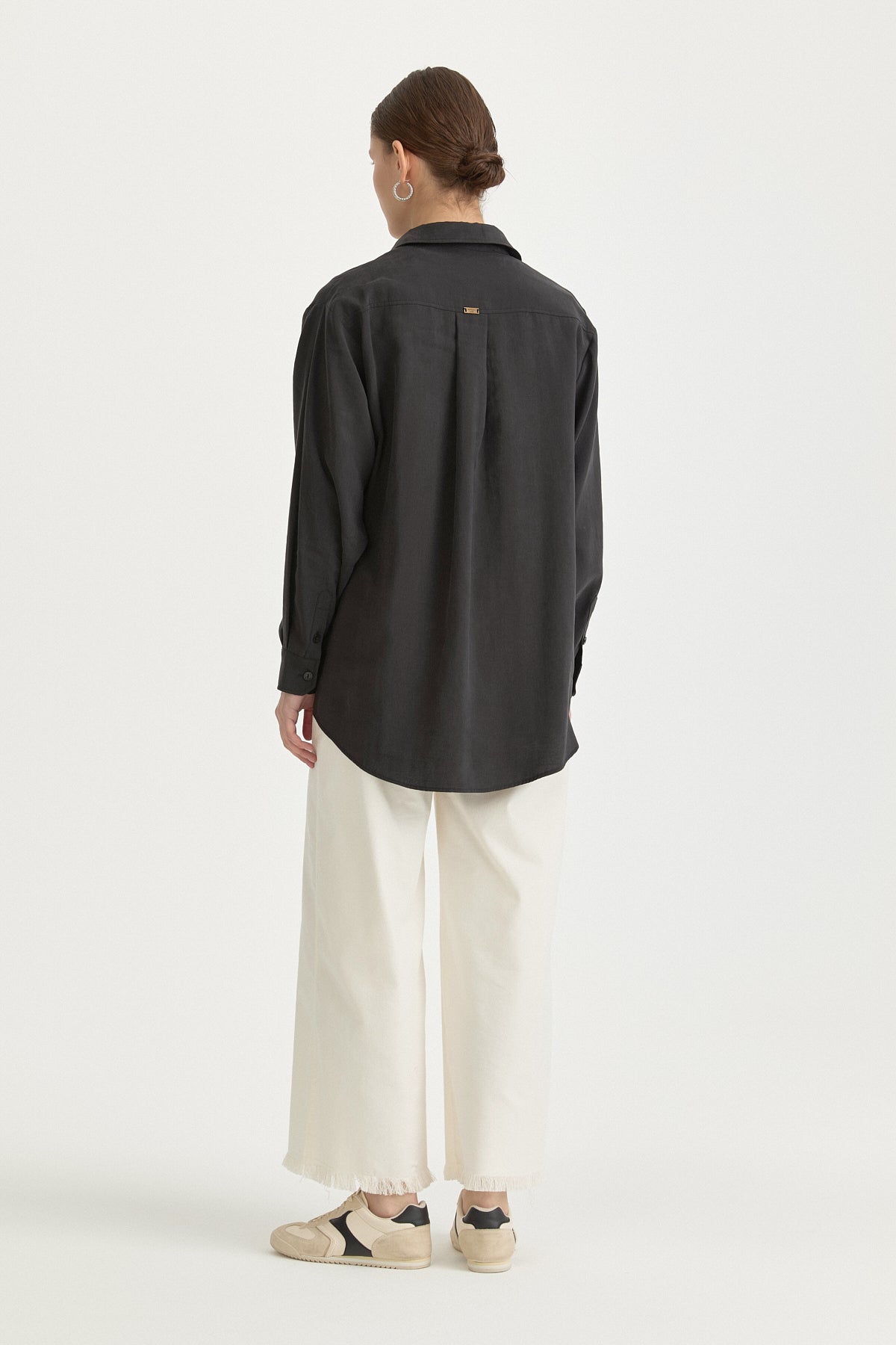 Oversize Lyocell Basic Tunik - Siyah