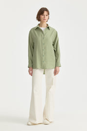 Oversize Lyocell Basic Tunik - Yeşil