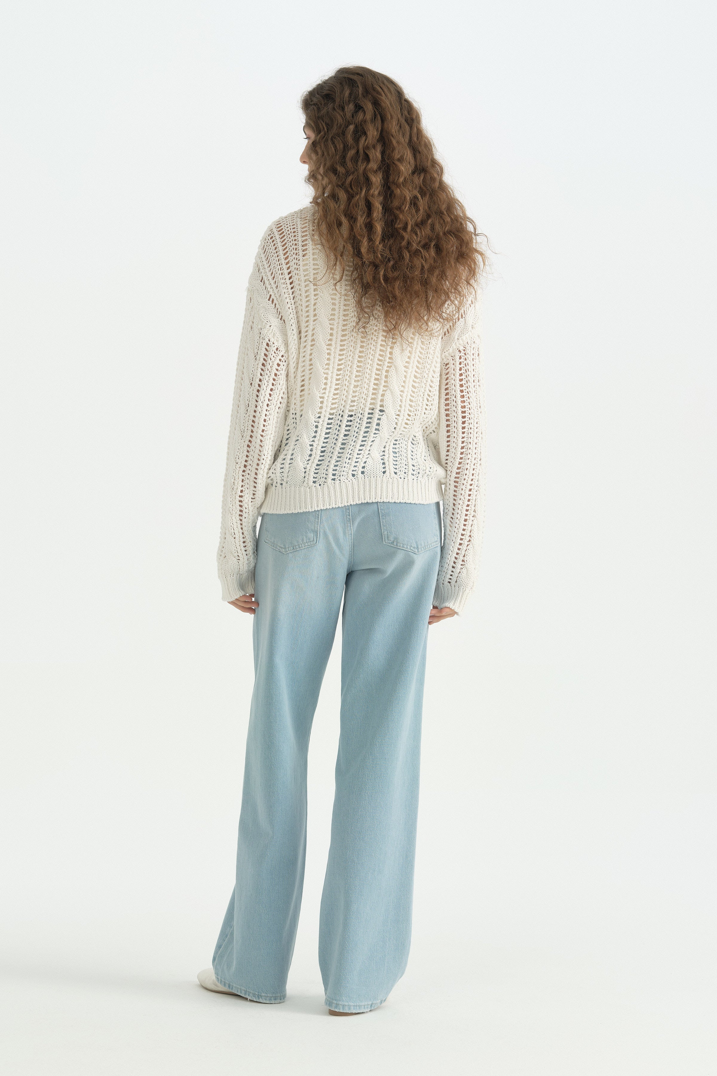 Oversize Örgü Detaylı Pamuklu Tunik - Ekru