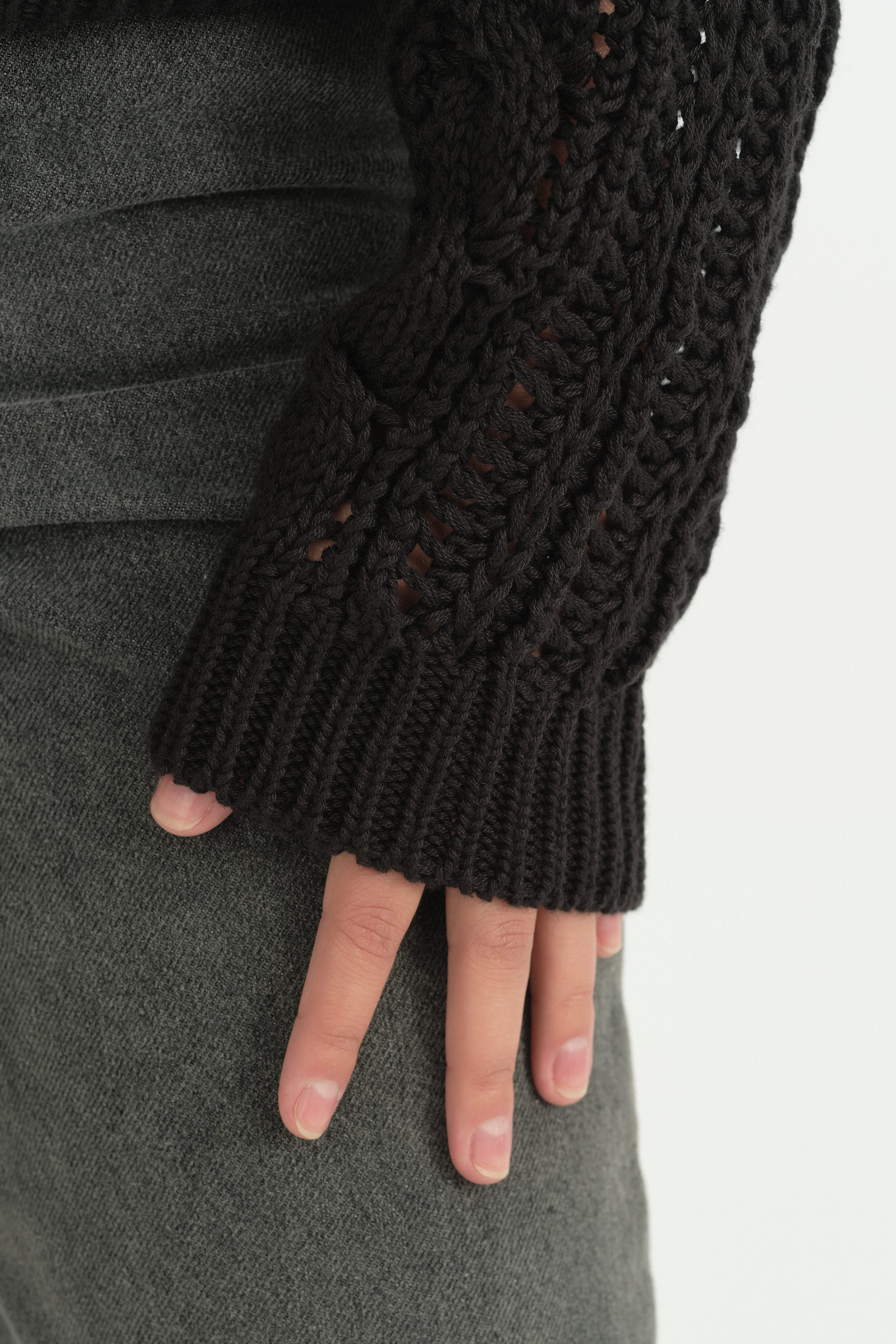 Oversize Örgü Detaylı Pamuklu Tunik - Siyah