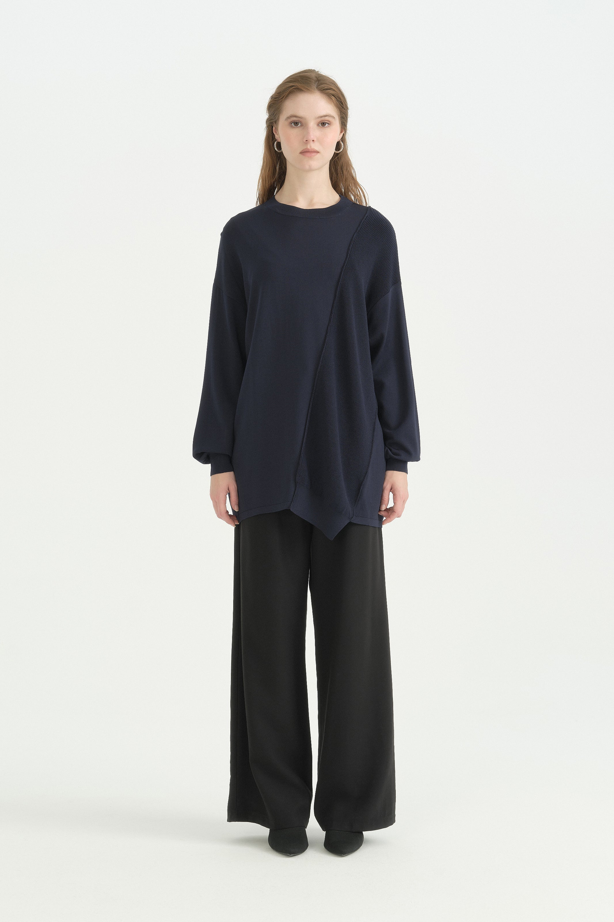 Oversize Rayon Triko Tunik - Lacivert