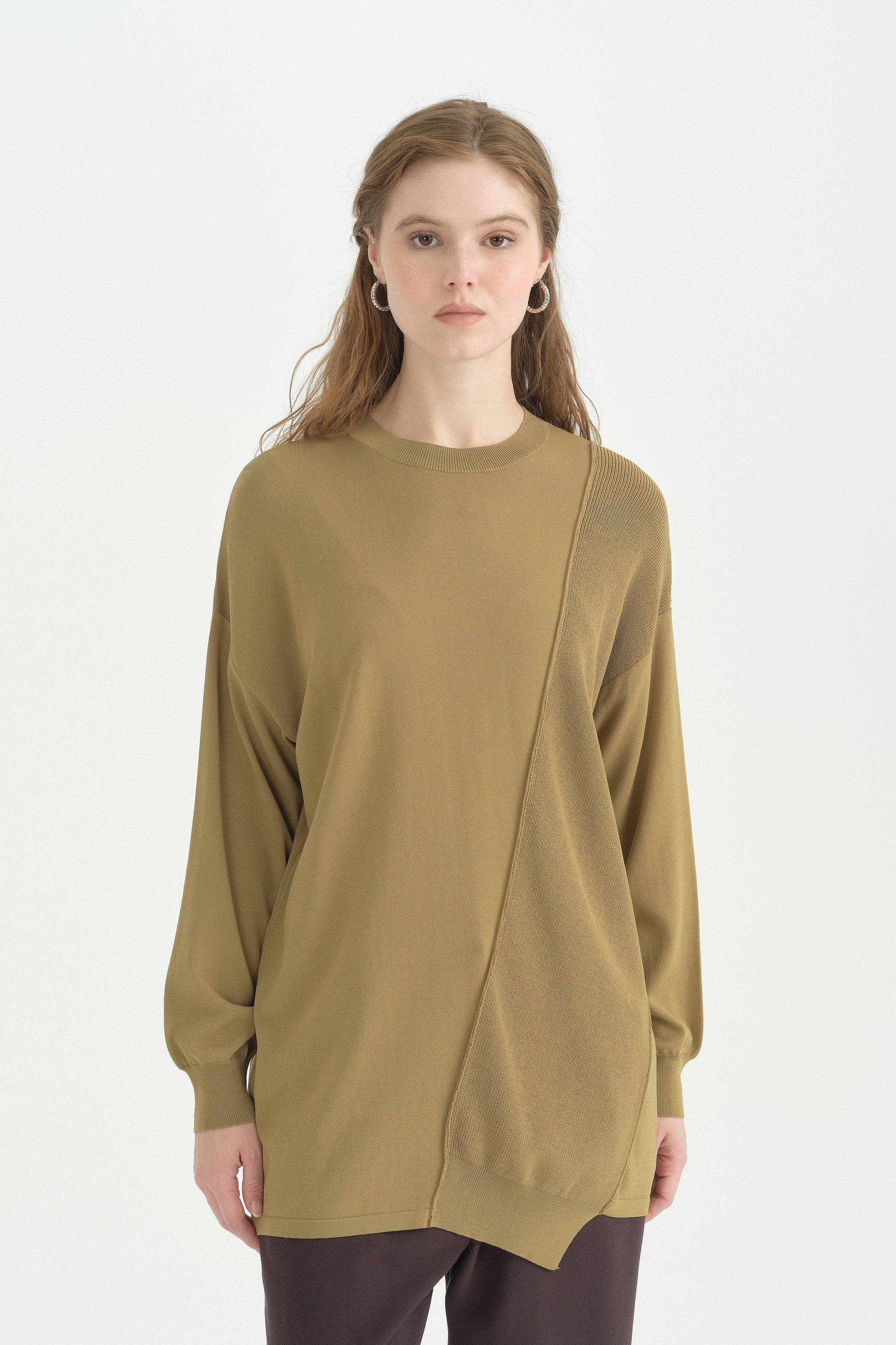 Oversize Rayon Triko Tunik - Olive