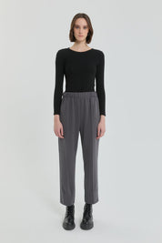 Detailed Hem, Elastic Waist Knitted Trousers - Anthracite
