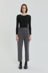 Detailed Hem, Elastic Waist Knitted Trousers - Anthracite