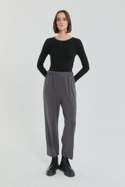 Detailed Hem, Elastic Waist Knitted Trousers - Anthracite