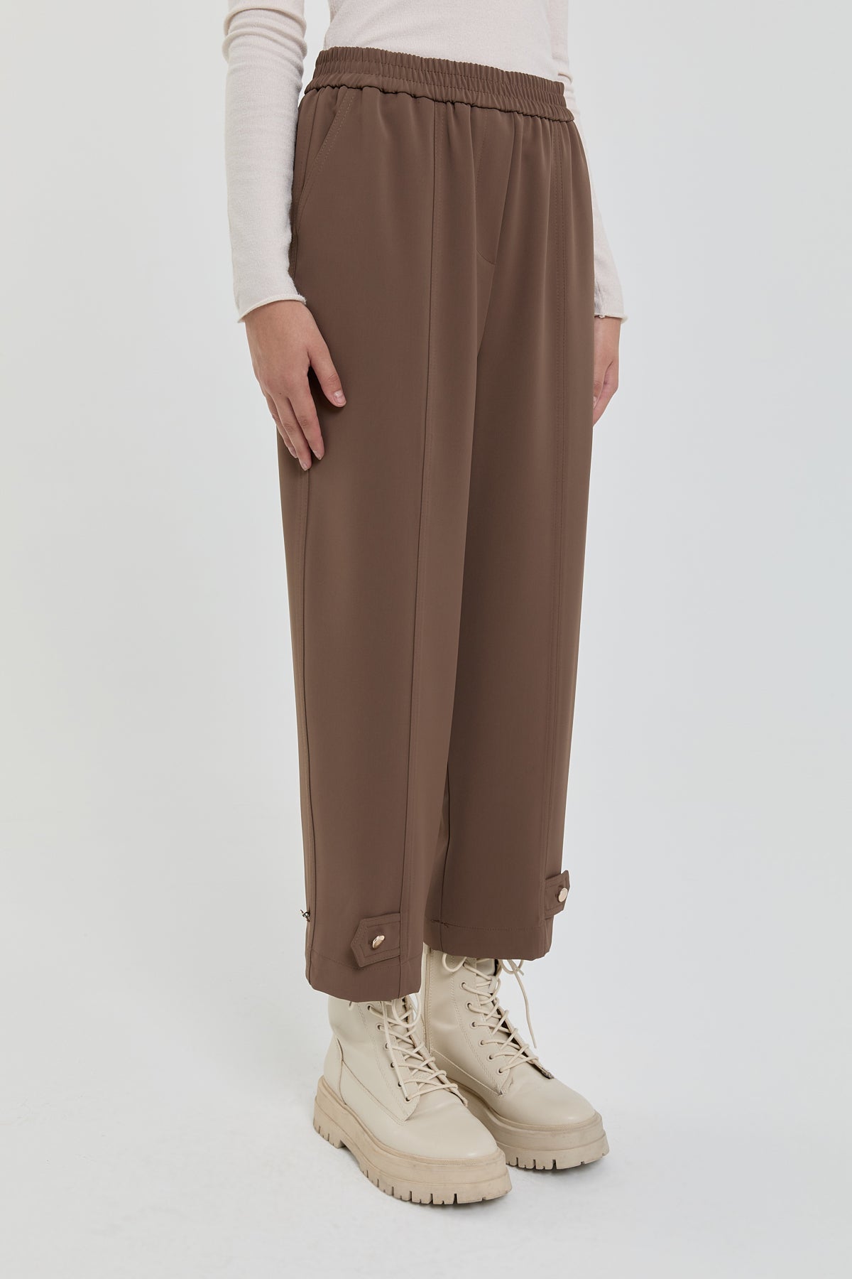Paçası Düğmeli Pantolon - Vizon
