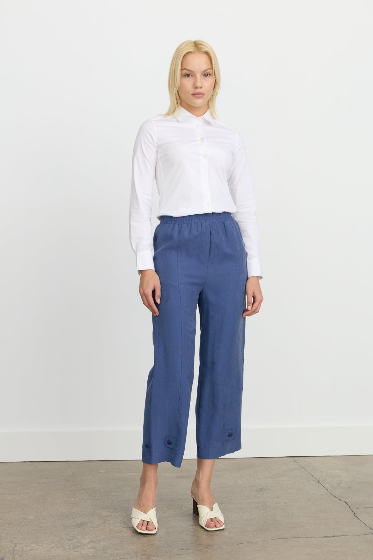 Paçası Düğmeli Tencel Pantolon - İndigo