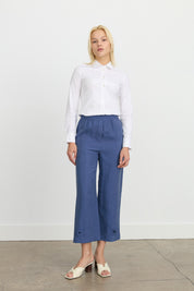 Tencel Trousers with Buttoned Cuffs - Indigo