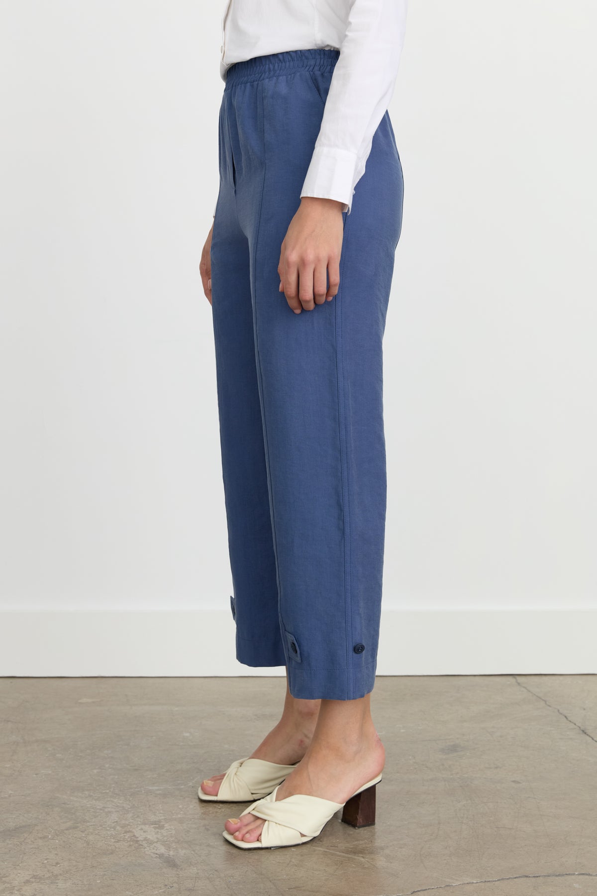 Tencel Trousers with Buttoned Cuffs - Indigo