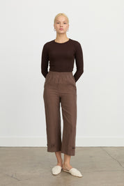 Paçası Düğmeli Tencel Pantolon - Kahve