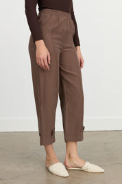 Paçası Düğmeli Tencel Pantolon - Kahve