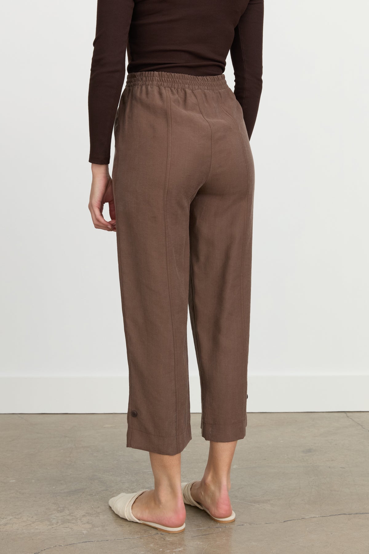 Paçası Düğmeli Tencel Pantolon - Kahve