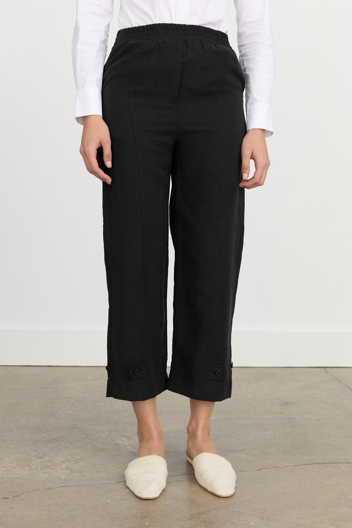 Paçası Düğmeli Tencel Pantolon - Siyah